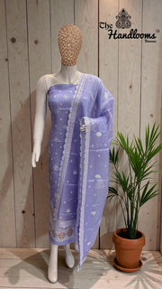 Pure Tussar Chikankari Handloom Banarasi Dress Material - The Handlooms
