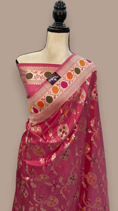 Pure Katan Silk Banarasi Handloom Saree - All over Jaal work with Meenakari