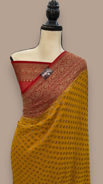 Mustard Yellow Khaddi Georgette Handloom Banarasi Saree