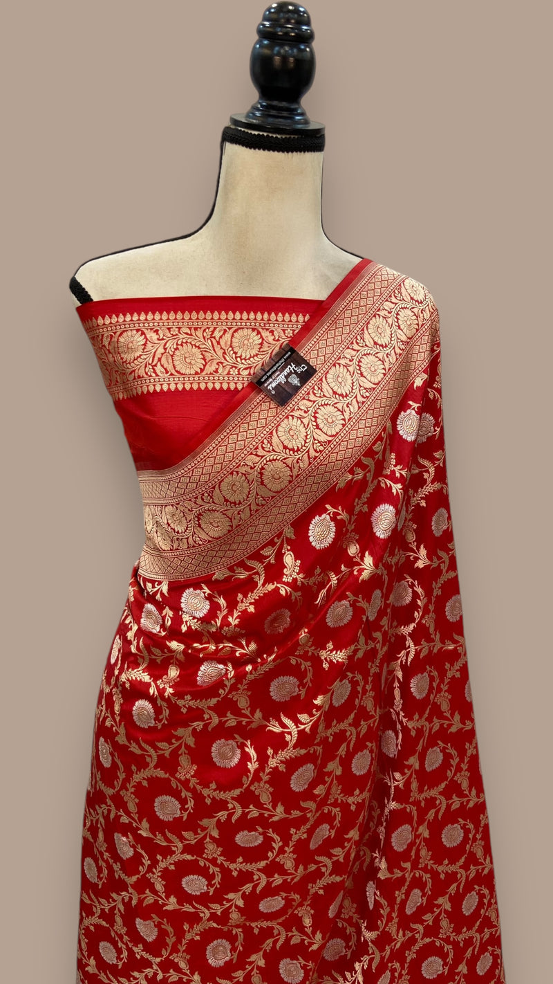 Pure Katan Silk Banarasi Handloom Saree - All over sona roopa Jaal work - The Handlooms