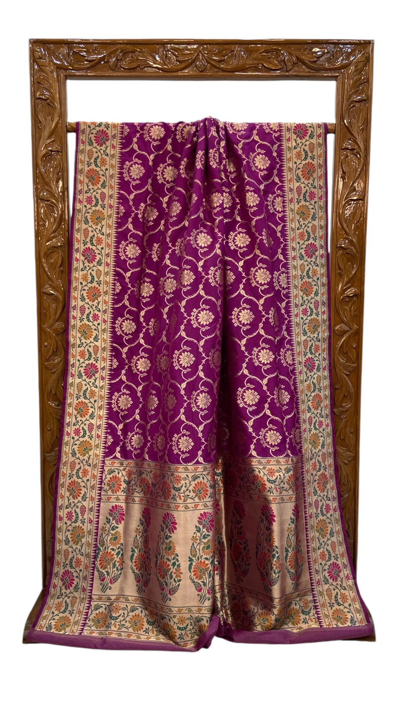 Pure Katan Silk Banarasi Handloom Saree - All over Jaal work - With Meenakari - The Handlooms