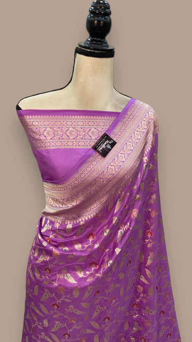 Pure Katan Silk Banarasi Handloom Saree - All over Jaal work with Meenakari