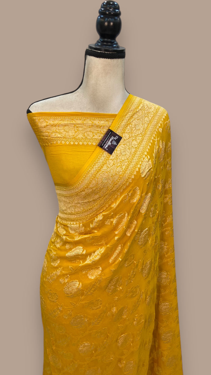 Pure Khaddi Georgette Banarasi Saree -  Gold zari - The Handlooms