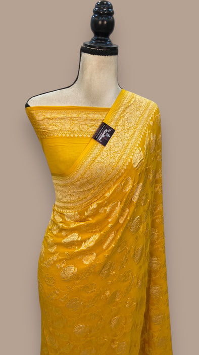 Pure Khaddi Georgette Banarasi Saree -  Gold zari