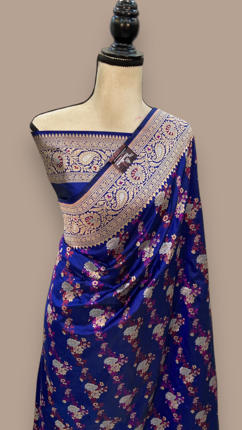 Pure Katan Silk Banarasi Handloom Saree - All over Sona Roopa Jaal work - The Handlooms