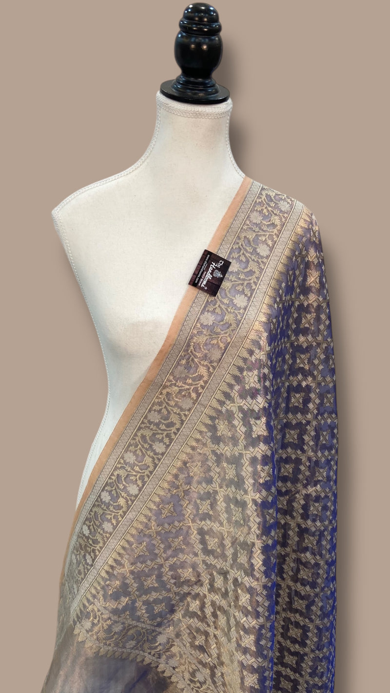 Pure Tissue Reshmi Zari Banarasi Brocade Handloom Dupatta - The Handlooms