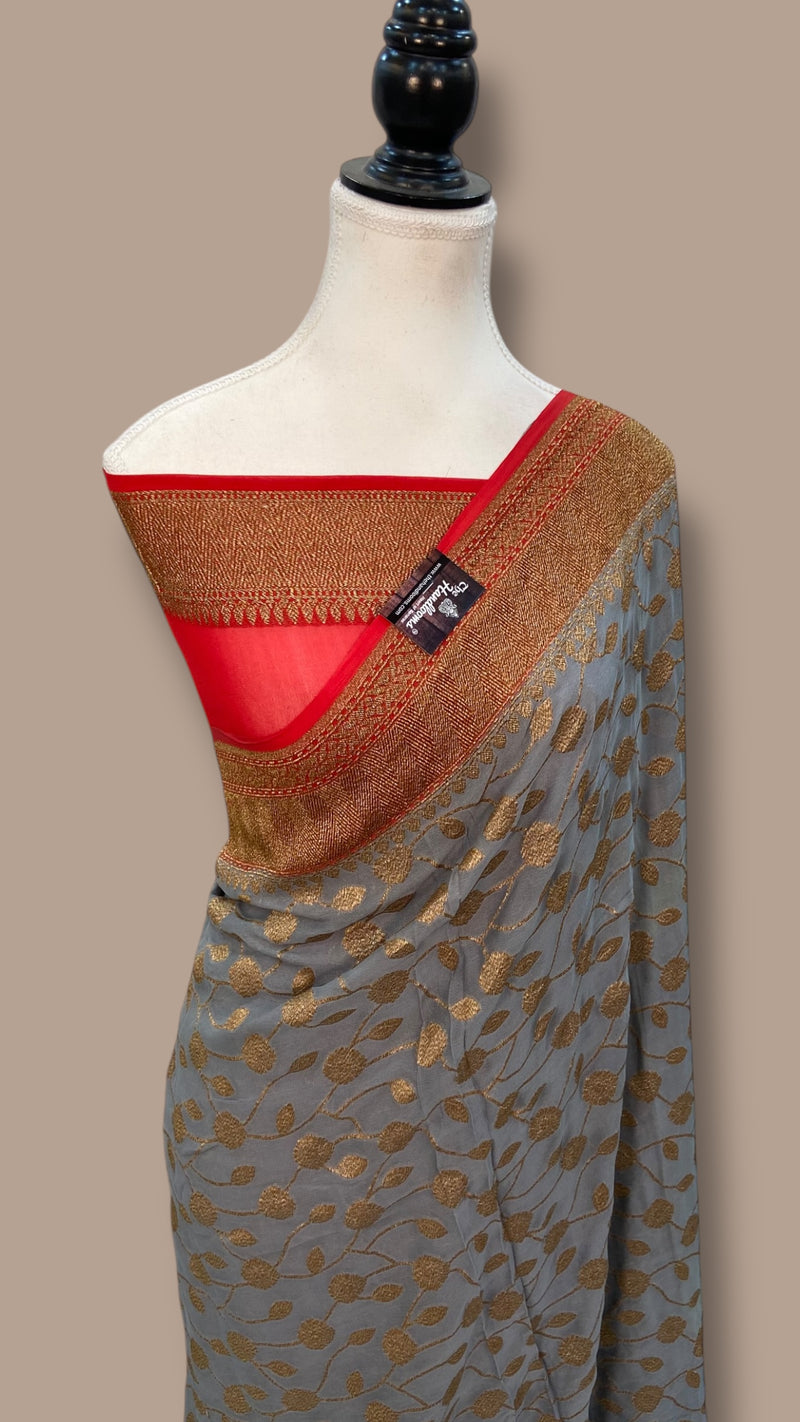 Khaddi Georgette Handloom Banarasi Saree -  Antique zari - The Handlooms