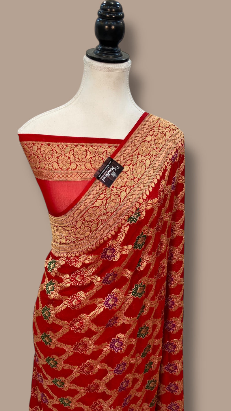 Pure Georgette Banarasi Handloom Saree - with meenakari work - The Handlooms
