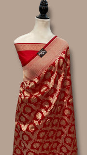 Deepika Padukone in Red Pure Katan Silk Banarasi Handloom Saree - All Over Jaal Work - The Handlooms