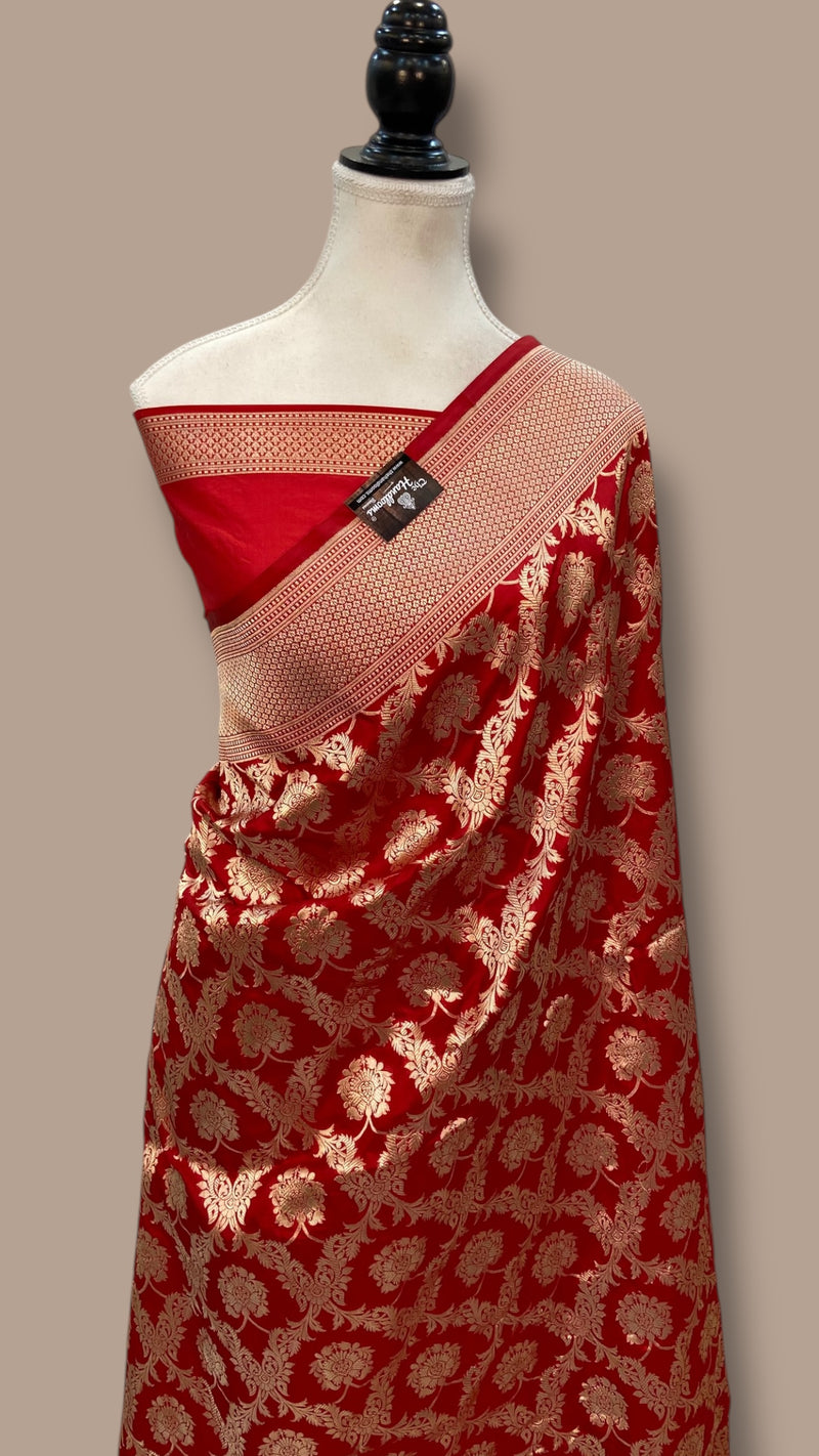 Deepika Padukone in Red Pure Katan Silk Banarasi Handloom Saree - All Over Jaal Work - The Handlooms