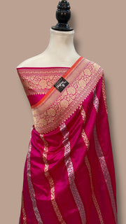 Pure Katan Silk Banarasi Handloom Saree - All over soona roopa  Kadua stripe - The Handlooms