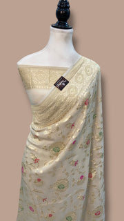 Pure Tussar Georgette Handloom Banarasi Saree - All over Jaal Work with meenakari - The Handlooms