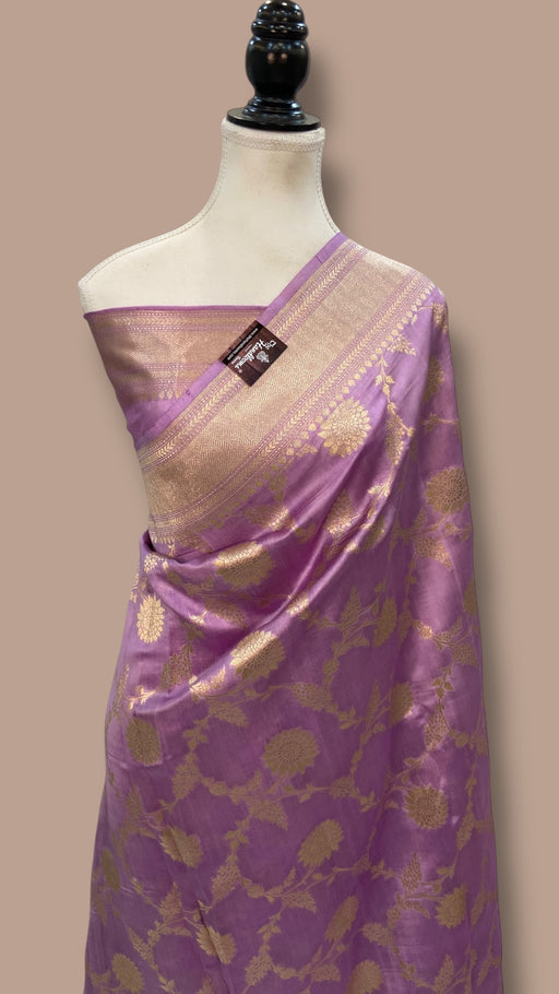 Lavender With Purple Pure Chiniya Khaddi Handloom Banarasi Saree - The Handlooms