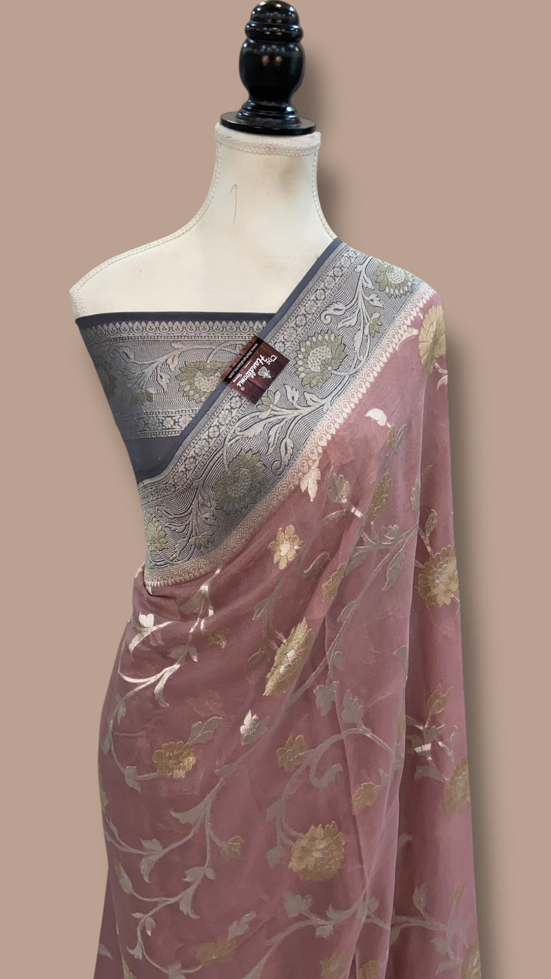 Pure Khaddi Georgette Handloom Banarasi Saree - All over Jaal Work With Meenakari - The Handlooms