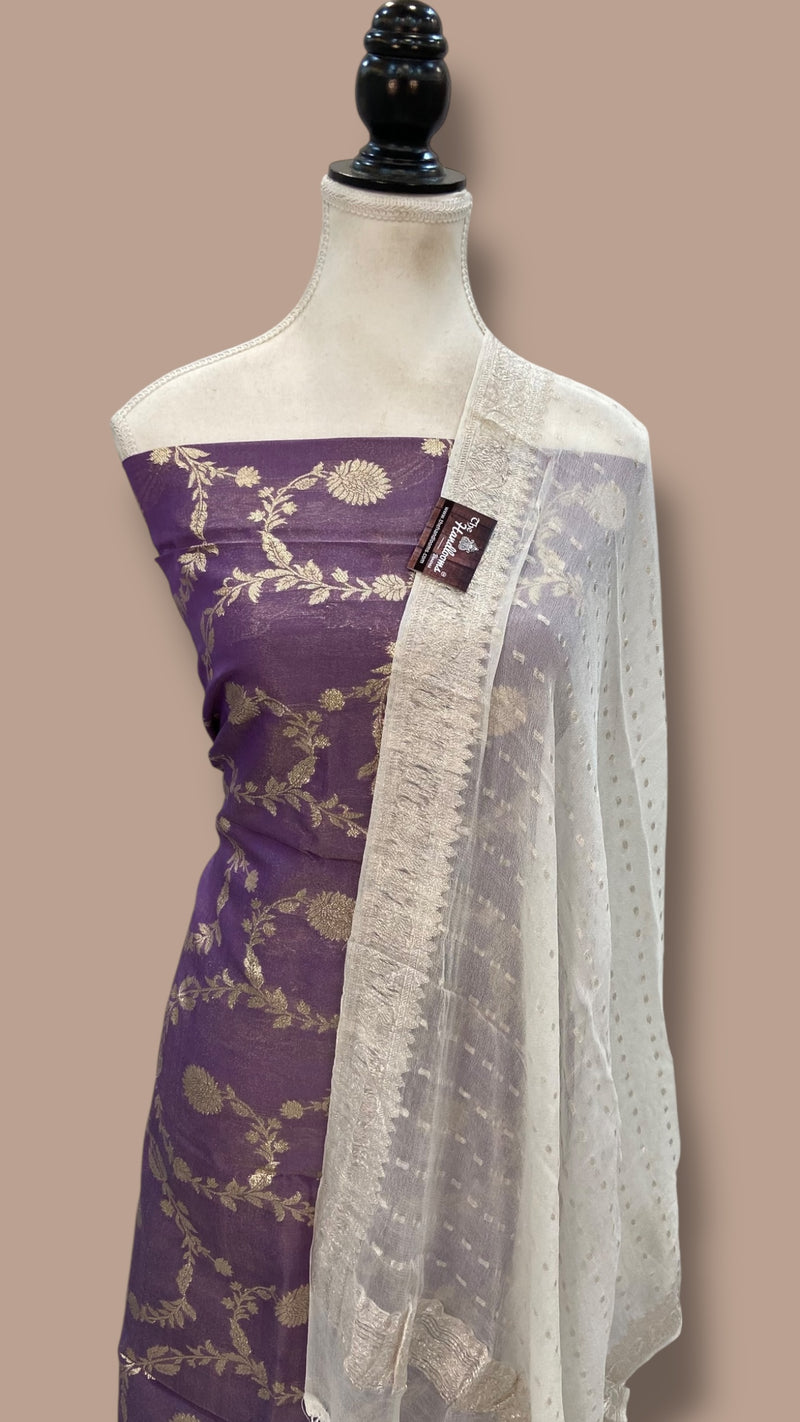 Chanderi Cotton Banarasi Dress material - Georgette Dupatta - The Handlooms