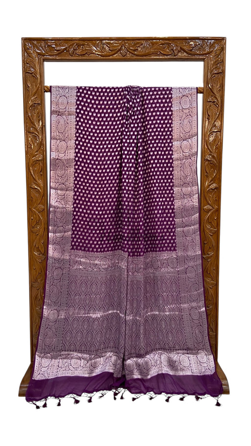 Wine Pure Chiffon Khaddi Banarasi Saree - The Handlooms