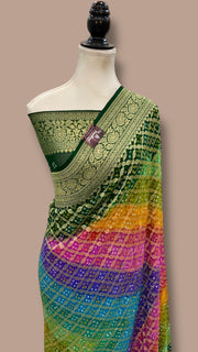 Pure Georgette Banarasi Bandhej Handloom Saree Multicolor - The Handlooms