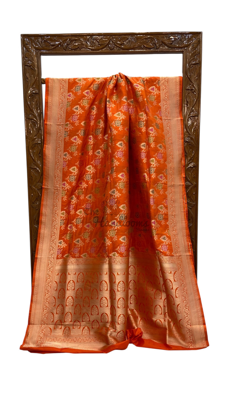 Pure Katan Silk Banarasi Handloom Saree - All over Jaal work With Meenakari - The Handlooms