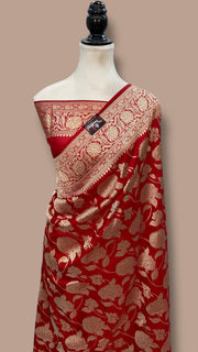 Pure Katan Silk Banarasi Handloom Saree - All Over Jaal Work - The Handlooms
