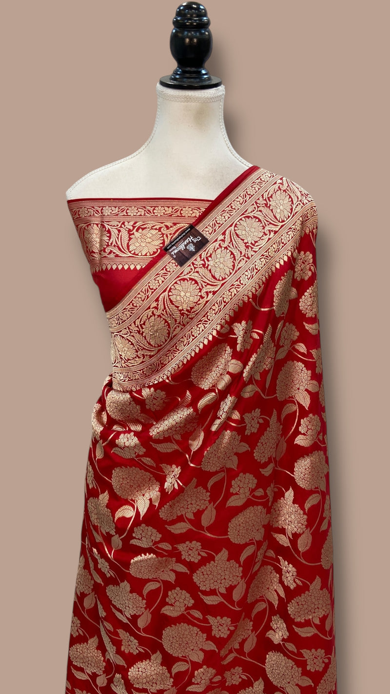 Pure Katan Silk Banarasi Handloom Saree - All Over Jaal Work - The Handlooms