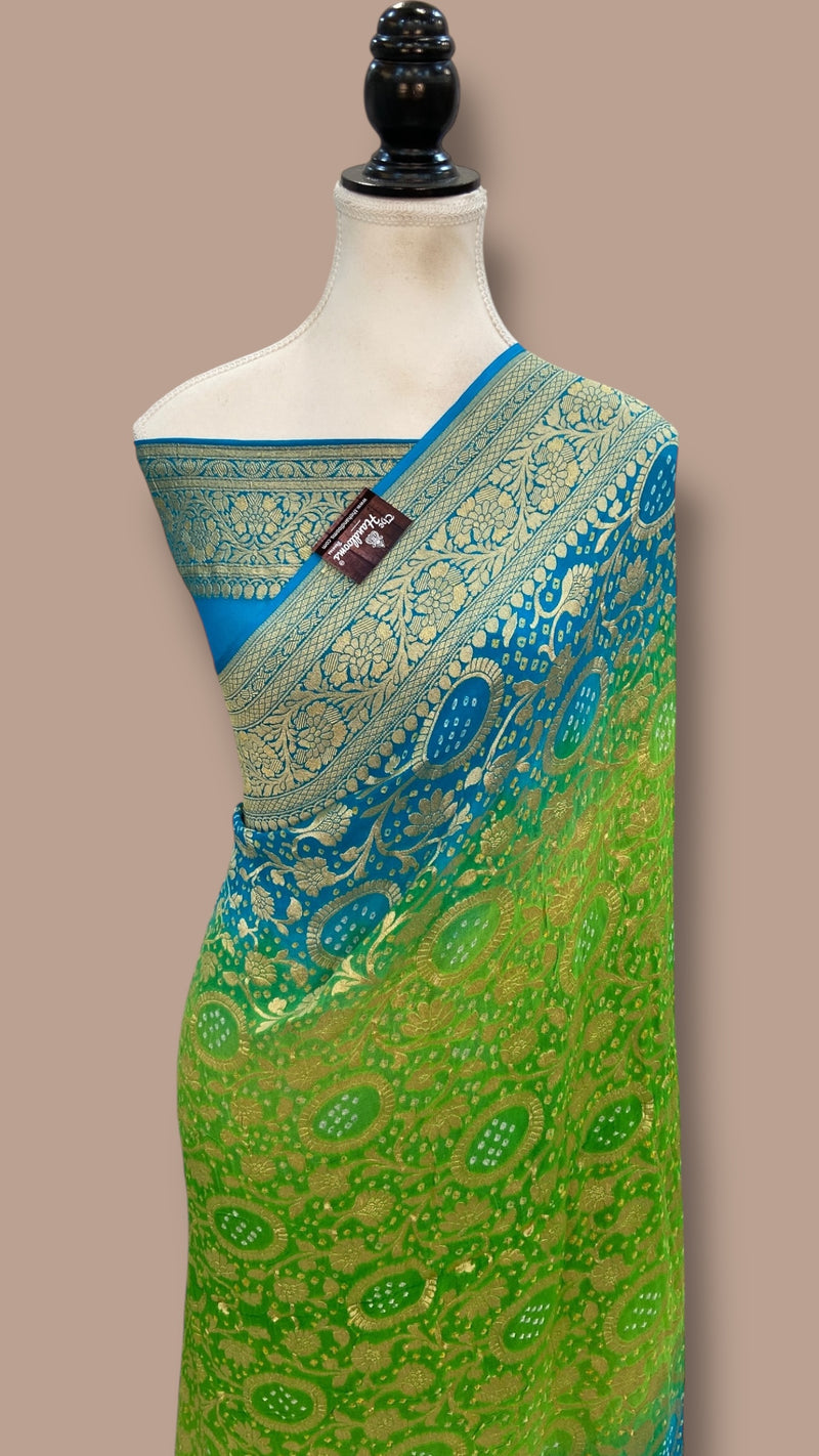 Pure Georgette Banarasi Bandhej Handloom Saree - The Handlooms