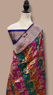 Multicolor Pure Katan Silk Banarasi Handloom Saree - All over Jaal Work With Rangkart - The Handlooms