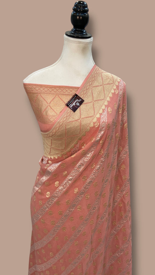 Khaddi Georgette Handloom Banarasi Saree - All Over Sona Roopa Jaal Work - The Handlooms
