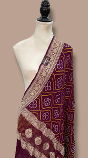 Pure Georgette Banarasi Bandhej Handloom Dupatta - Water Zari - The Handlooms