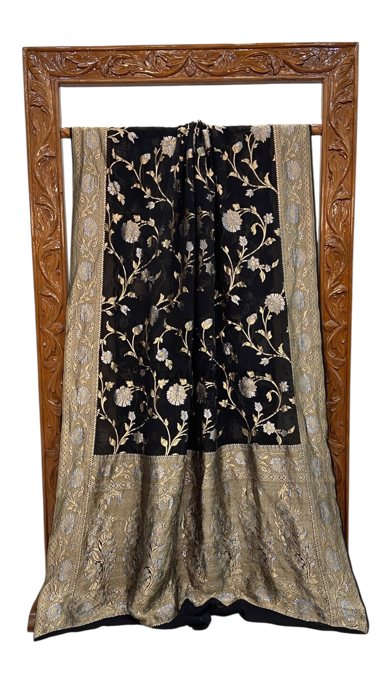 Pure Khaddi Georgette Handloom Banarasi Saree - All over Jaal Work With Meenakari - The Handlooms