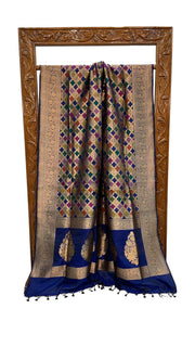 Multicolor Pure Katan Silk Banarasi Handloom Saree - All over Jaal Work With Rangkart - The Handlooms