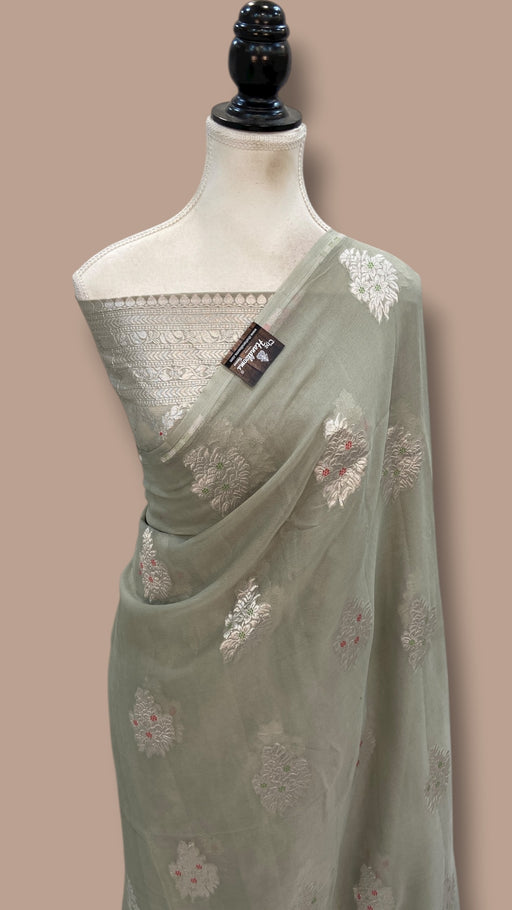 Pure Khaddi Georgette Banarasi Saree -  Water Zari - The Handlooms