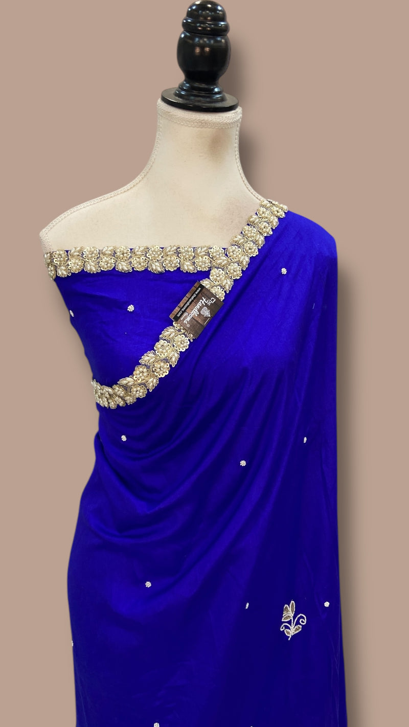 Pure Katan Chiniya Silk Handloom Banarasi Saree with Handwork - The Handlooms