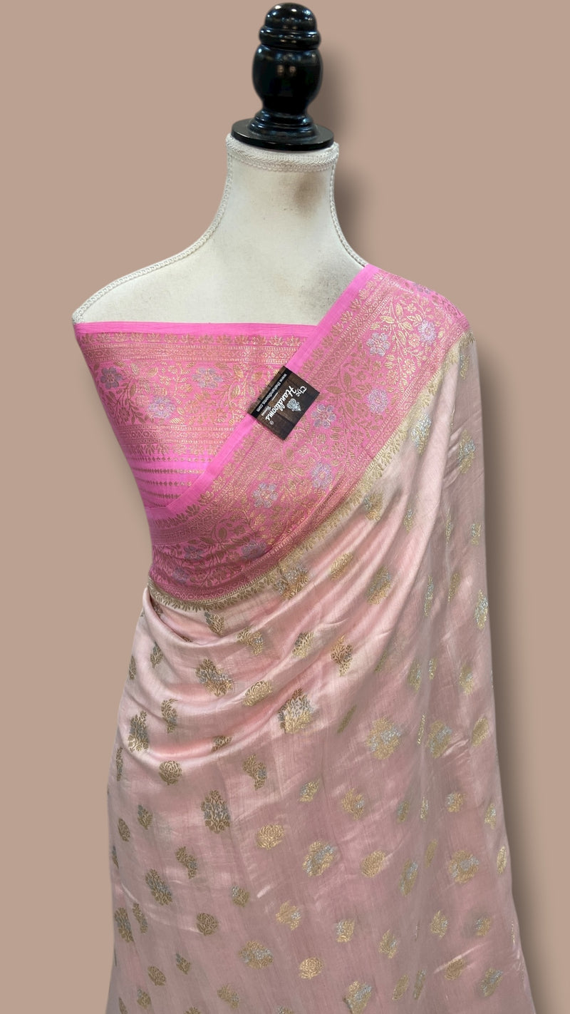 Light Pink Pure Chiniya Silk Handloom Banarasi Saree - The Handlooms