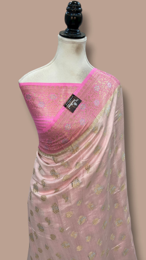 Light Pink Pure Chiniya Silk Handloom Banarasi Saree - The Handlooms