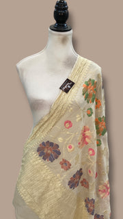 Pure Moonga Georgette Handloom Dupatta - Tilfi Meenakari - The Handlooms