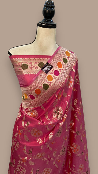 Pure Katan Silk Banarasi Handloom Saree - All over Jaal work with Meenakari