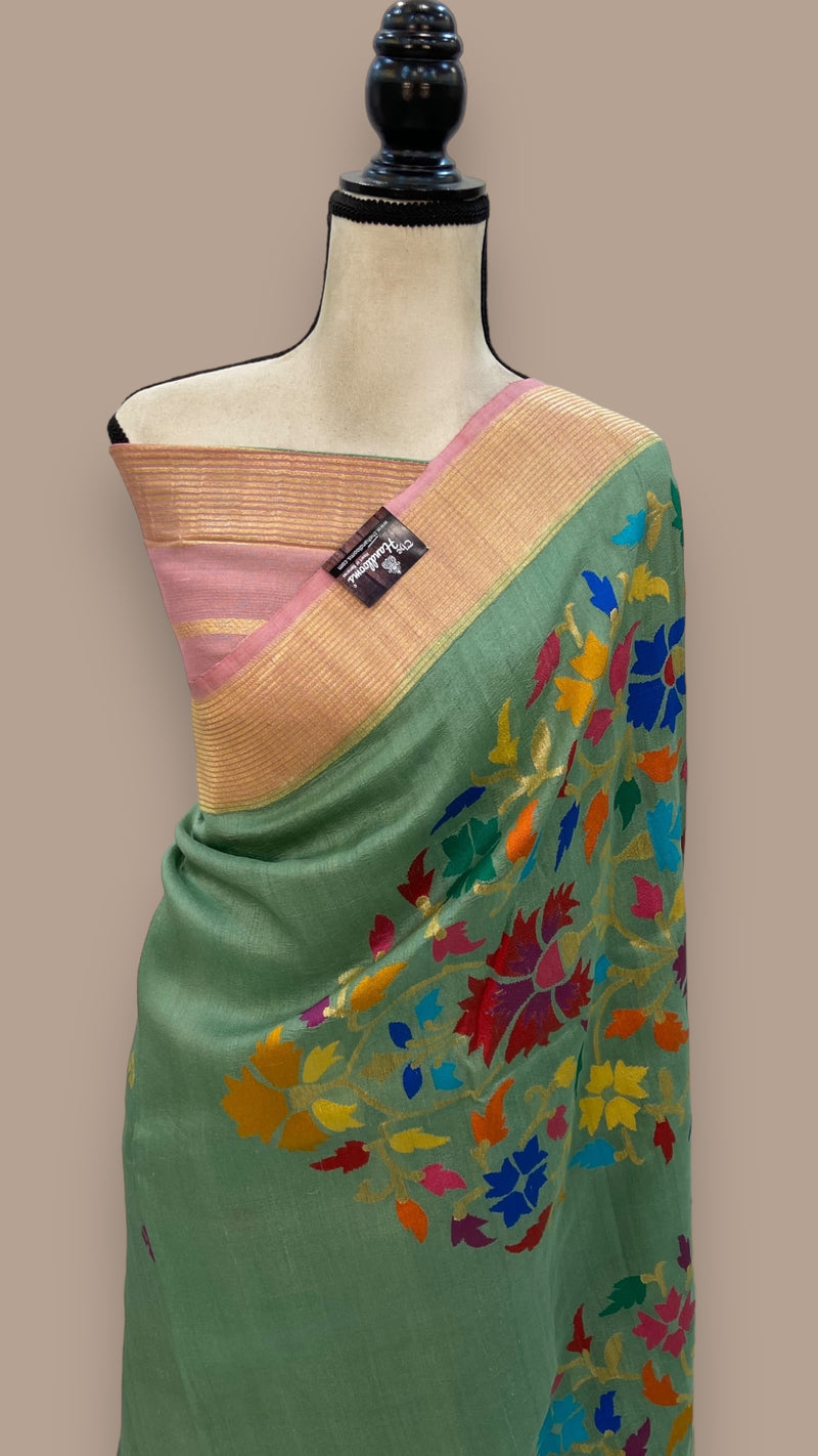 Pure Desi Tussar Handloom Banarasi Saree - All over kadua Weaving - The Handlooms