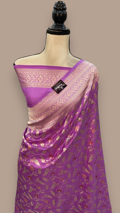 Pure Katan Silk Banarasi Handloom Saree - All over Jaal work with Meenakari