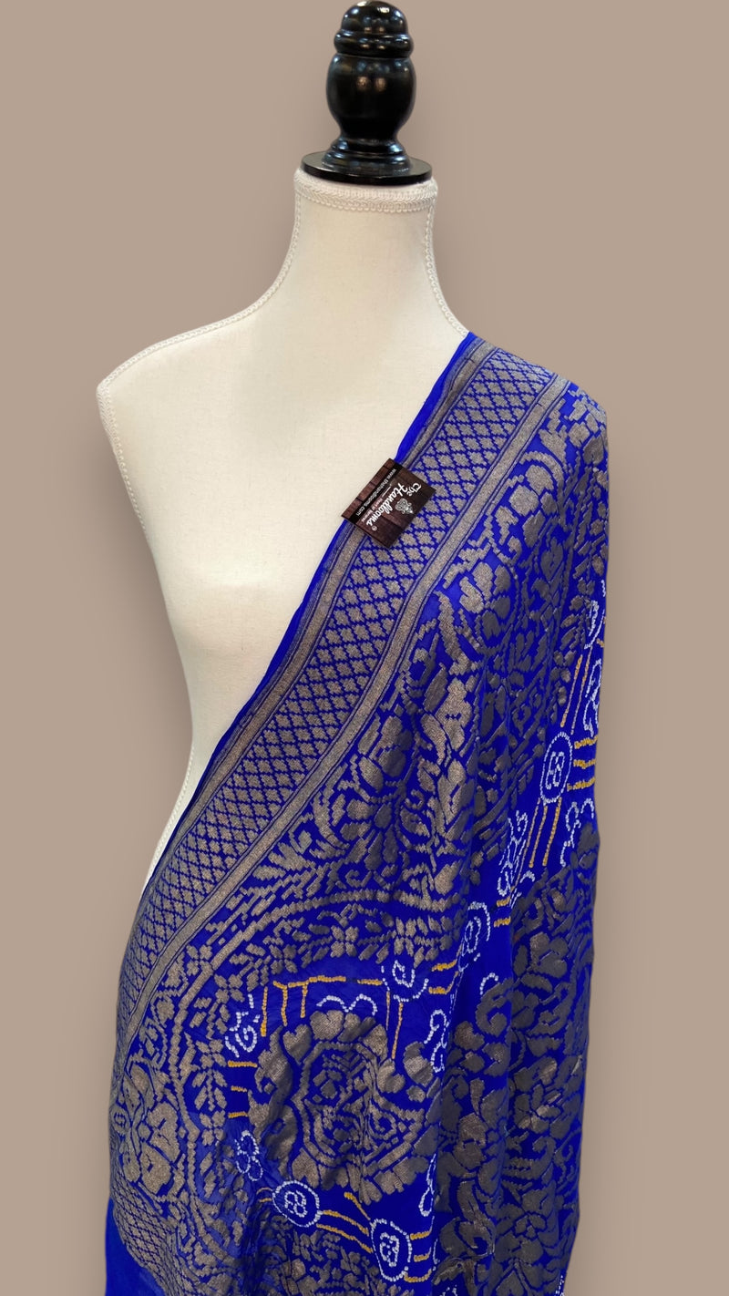 Pure Georgette Banarasi Bandhej Handloom Dupatta - The Handlooms