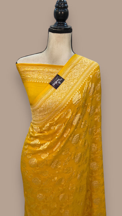 Pure Khaddi Georgette Banarasi Saree -  Gold zari