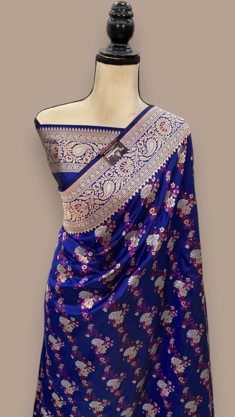 Pure Katan Silk Banarasi Handloom Saree - All over Sona Roopa Jaal work - The Handlooms