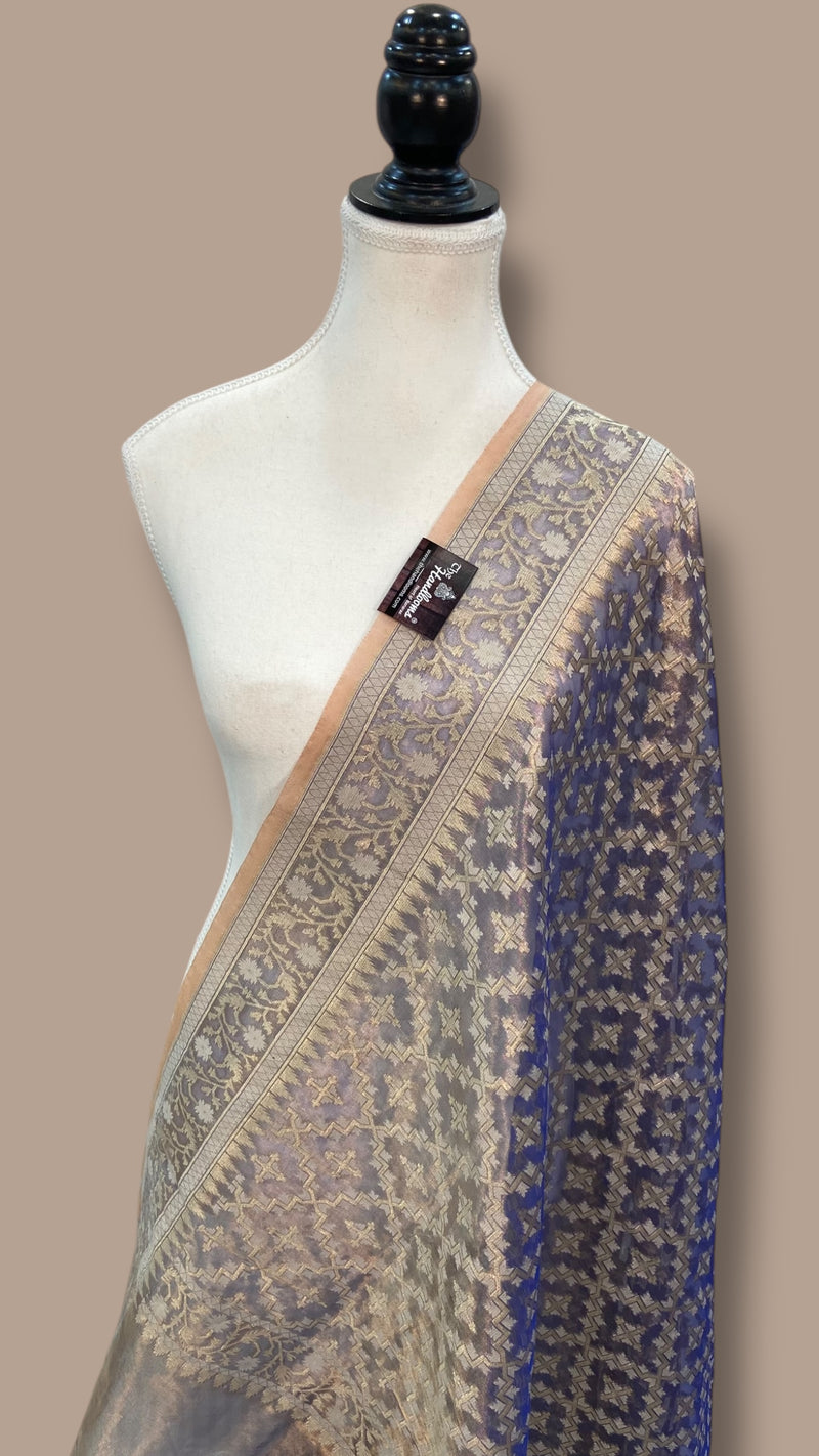Pure Tissue Reshmi Zari Banarasi Brocade Handloom Dupatta - The Handlooms