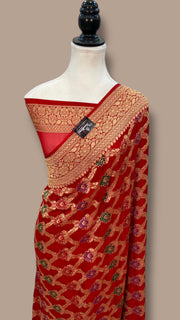 Pure Georgette Banarasi Handloom Saree - with meenakari work - The Handlooms