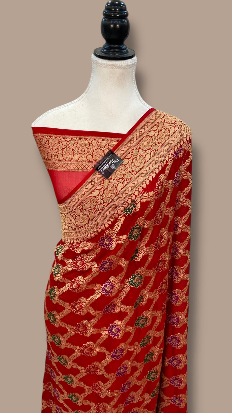 Pure Georgette Banarasi Handloom Saree - with meenakari work - The Handlooms
