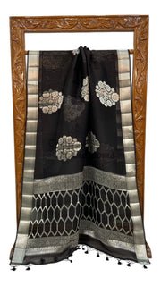 Black Pure Kora Handloom Banarasi Saree - The Handlooms