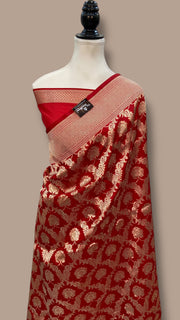 Deepika Padukone in Red Pure Katan Silk Banarasi Handloom Saree - All Over Jaal Work - The Handlooms