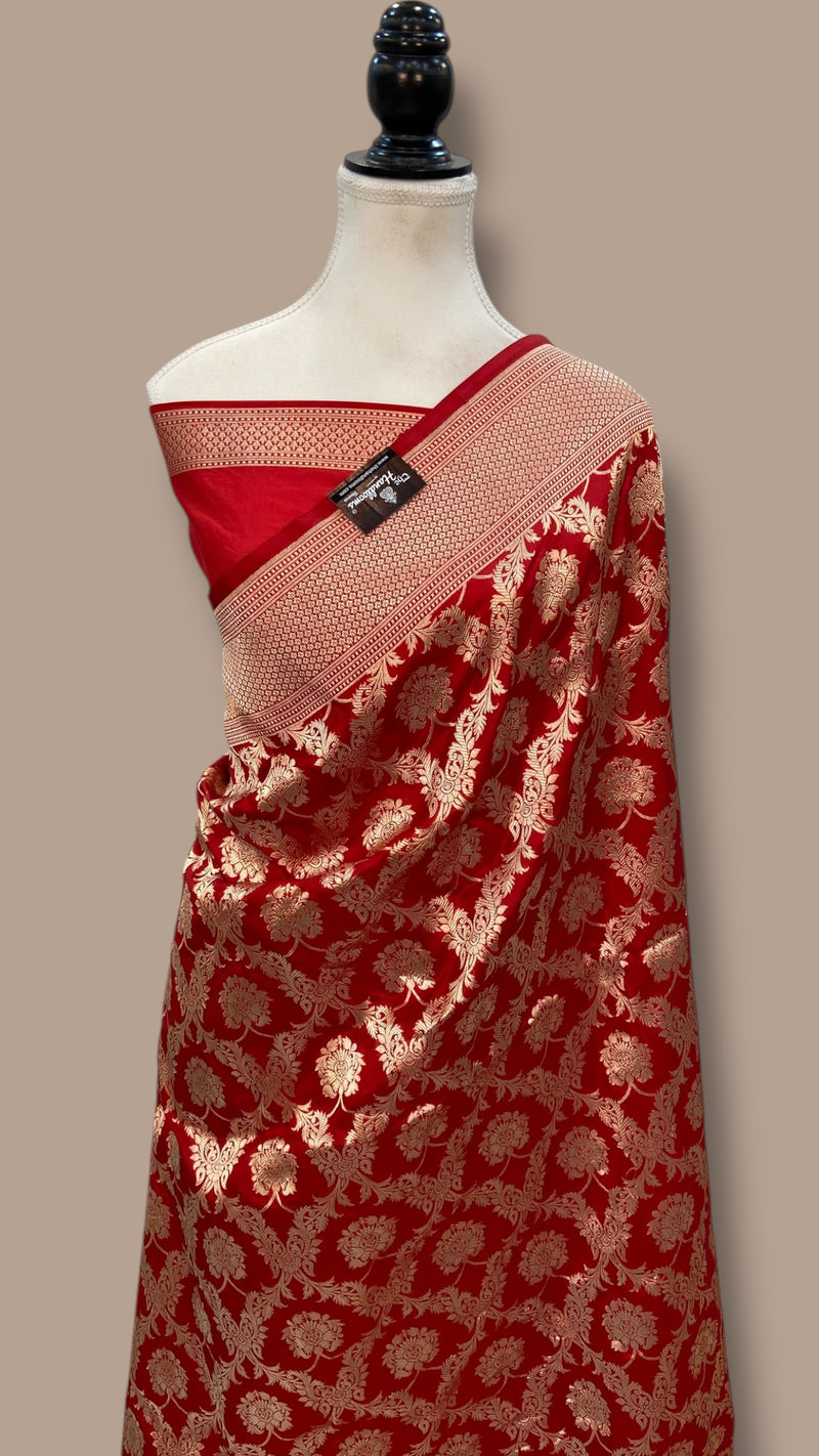 Deepika Padukone in Red Pure Katan Silk Banarasi Handloom Saree - All Over Jaal Work - The Handlooms