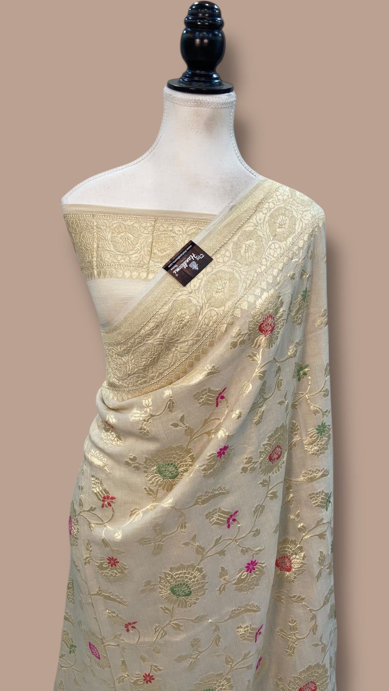 Pure Tussar Georgette Handloom Banarasi Saree - All over Jaal Work with meenakari - The Handlooms