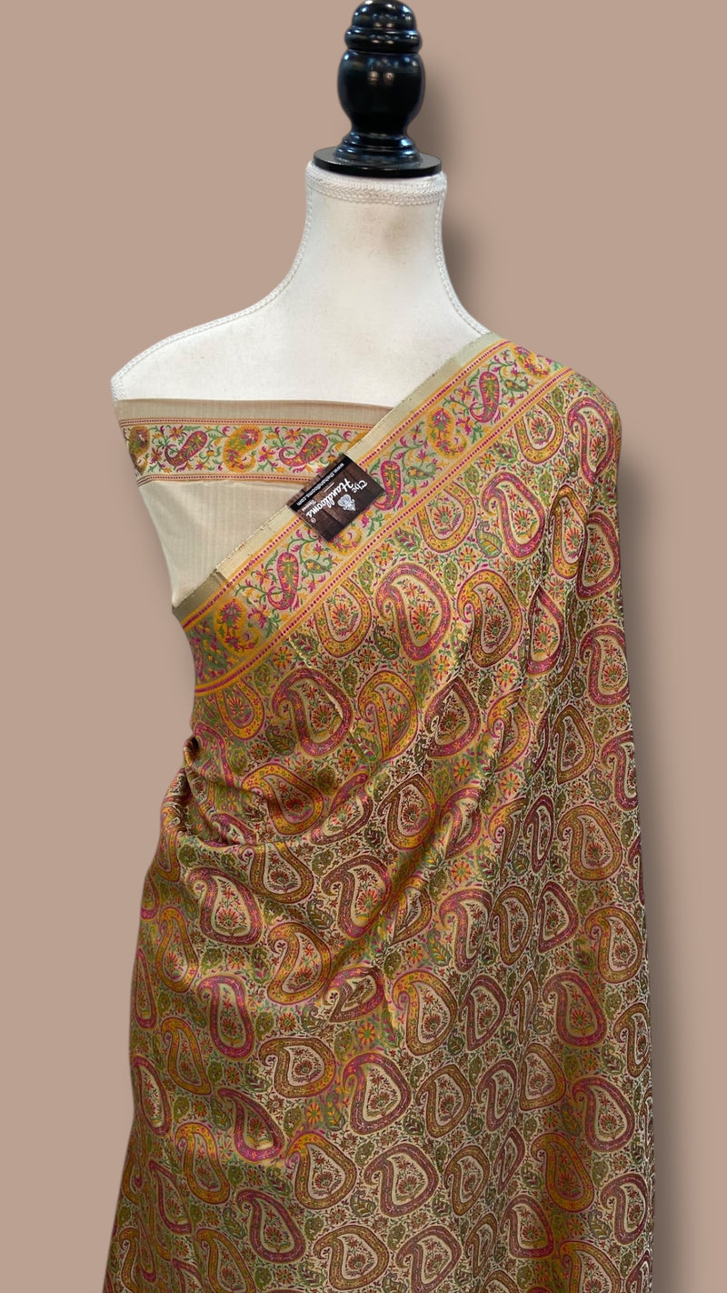 Regal Pure Katan Jamdani Silk Banarasi Saree – Handwoven Tanchui Brocade - The Handlooms