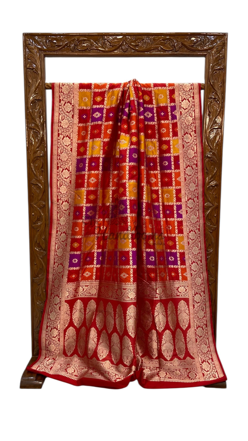 Pure Katan Silk Banarasi Handloom Saree - All over Jaal Work With Rangkart - The Handlooms